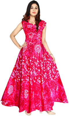 Shunit creation Women Fit and Flare Pink Maxi/Full Length Dress