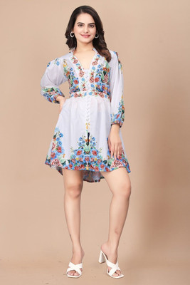 helly creation Women Fit and Flare White Midi/Calf Length Dress