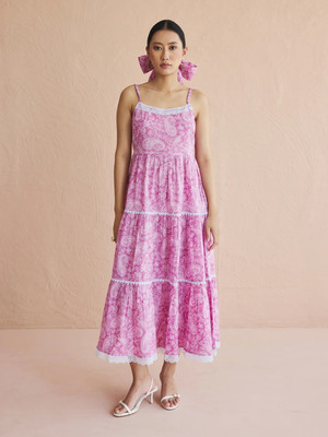 FIORRA Women Fit and Flare Pink Midi/Calf Length Dress