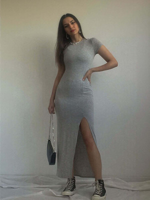 OUTZIDR Women Bodycon Grey Ankle Length Dress