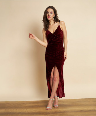 TANDUL Women Bodycon Maroon Maxi/Full Length Dress