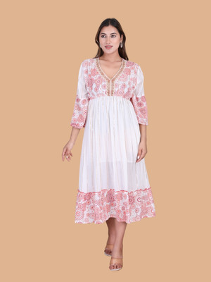 Moda Rapido Women Fit and Flare White Maxi/Full Length Dress