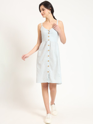 DIVENA Women Fit and Flare Blue Below Knee Dress