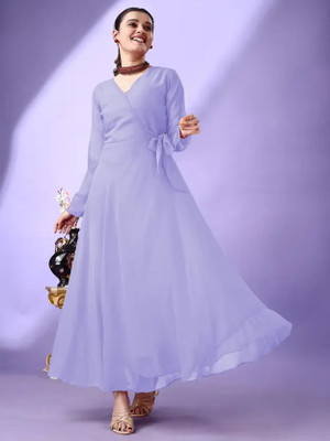 HK SHOPEE Women Fit and Flare Purple Maxi/Full Length Dress