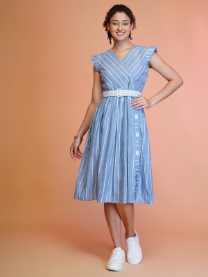 Naklang Women Fit and Flare Blue Dress