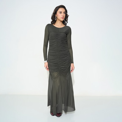 Honey By Pantaloons Women A-line Green Maxi/Full Length Dress