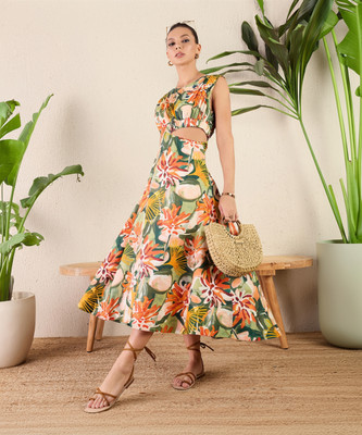 Uptownie Women Fit and Flare Multicolor Midi/Calf Length Dress