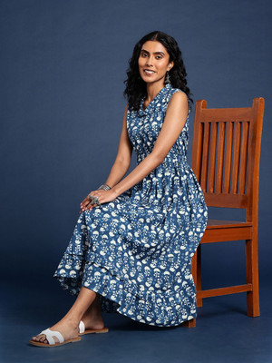 Taavi Women A-line Blue Midi/Calf Length Dress