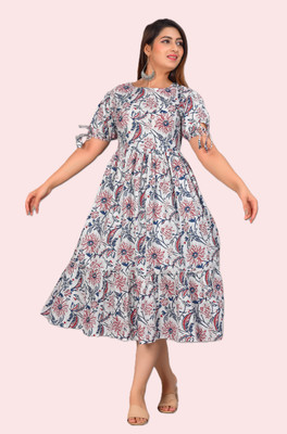 Twirl Tales Women A-line White Midi/Calf Length Dress