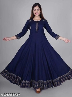 MANISUKMI FASHION Women Fit and Flare Dark Blue, Gold Dress