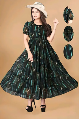Vanray Fashion Women Fit and Flare Green Ankle Length Dress