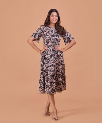 FashFun Women Fit and Flare Black Midi/Calf Length Dress