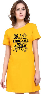 HouseOfCommon Women T Shirt Yellow Above Knee/Mid Thigh Length Dress