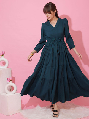 Seek By Sheetal Women Fit and Flare Dark Green Maxi/Full Length Dress
