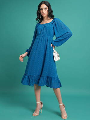 Tokyo Talkies Women Asymmetric Blue Below Knee Dress