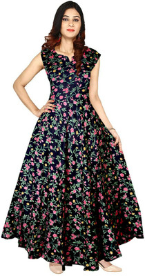 impression Women Fit and Flare Multicolor Maxi/Full Length Dress