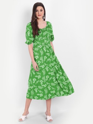 MINGLAY Women Fit and Flare Green Dress