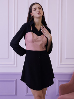 ATHENA Women A-line Black, Pink Above Knee/Mid Thigh Length Dress