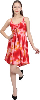 Nature Craft Women Fit and Flare Red, Pink, Yellow Dress