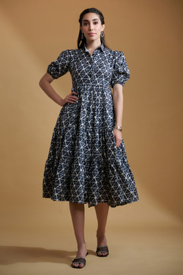 Dressberry Women Fit and Flare Blue Below Knee Dress