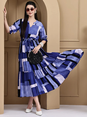BLUERTONE Women A-line Multicolor Maxi/Full Length Dress