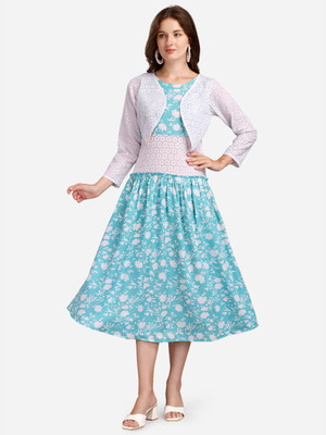 DERIFA Women Pleated Light Green Midi/Calf Length Dress