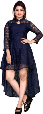 HIALTO Women A-line Blue Midi/Calf Length Dress