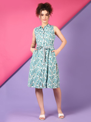 V-MART Women A-line Blue Knee Length Dress