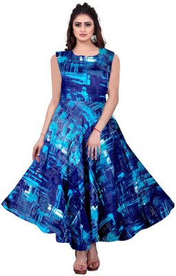 zalya Women Fit and Flare Blue Maxi/Full Length Dress