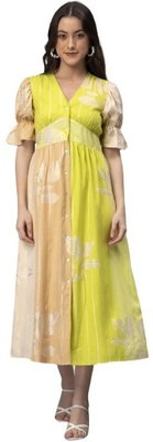 DRAPE AND DAZZLE Women Fit and Flare Light Green Midi/Calf Length Dress