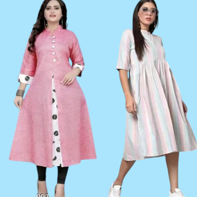 Texpamz Women Striped A-line Kurta(Pink, White)