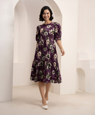 AASK Women Fit and Flare Purple Midi/Calf Length Dress