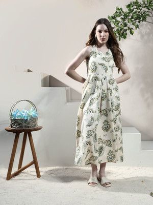 ATHENA Women A-line Beige Maxi/Full Length Dress