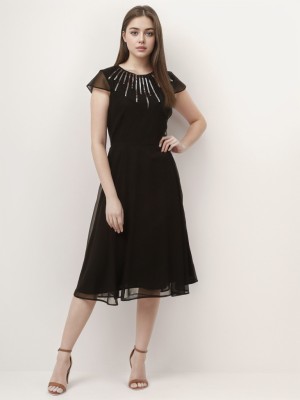 GlowRist Women A-line Black Dress