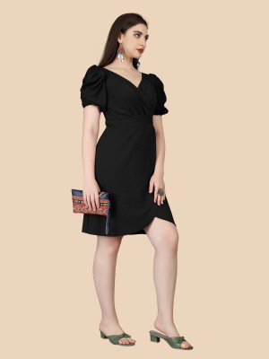 LADY SHOPI Women Wrap Black Dress