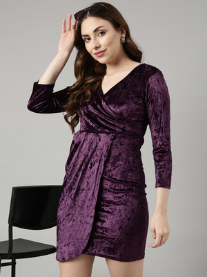 SHOWOFFFF Women Wrap Purple Mini/Short Dress