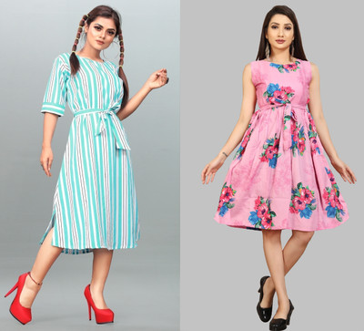 Modli 20 Fashion Women Fit and Flare Light Blue Knee Length Dress