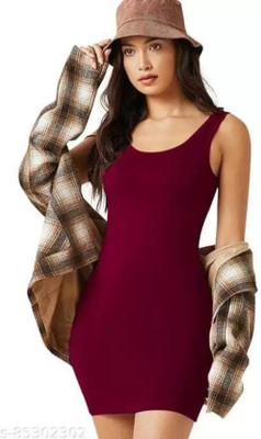 Fashion Passion India Women Bodycon Maroon Above Knee/Mid Thigh Length Dress