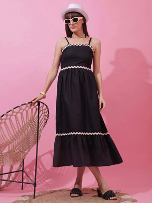 Sheetal Accociates Women Fit and Flare Black Midi/Calf Length Dress