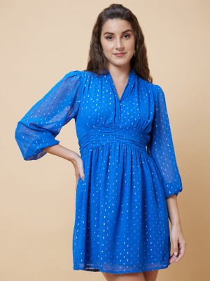 Globus Women Fit and Flare Blue Dress