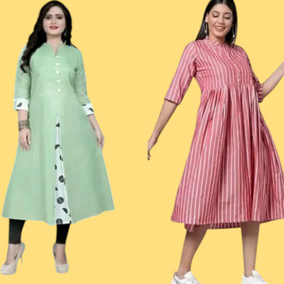 Suhani Fashionqq Women A-line Green, Pink Maxi/Full Length Dress