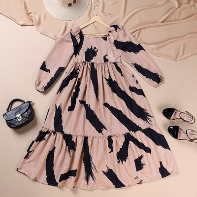 ZWERLON Women A-line Beige Midi/Calf Length Dress