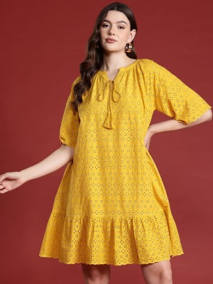 all about you Women A-line Yellow Dress