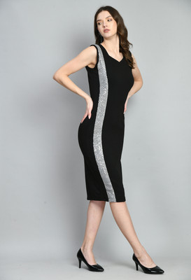 IUGA Women Bodycon Black Midi/Calf Length Dress