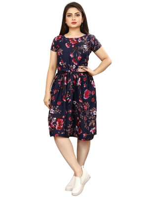 HouseOfCommon Women A-line Blue Below Knee Dress