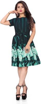 Modli 20 Fashion Women Fit and Flare Green, Dark Blue Dress