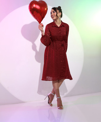 Tokyo Talkies Women Shirt Maroon Below Knee Dress