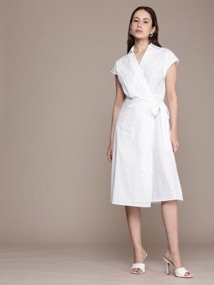 French Connection Women Wrap White Dress