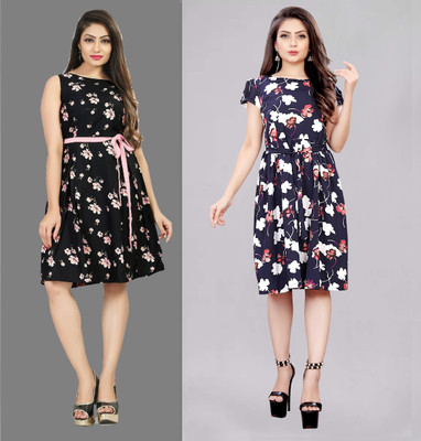 Modli 20 Fashion Women Fit and Flare Multicolor Below Knee Dress