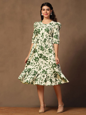 Moda Rapido Women Fit and Flare Green Midi/Calf Length Dress
